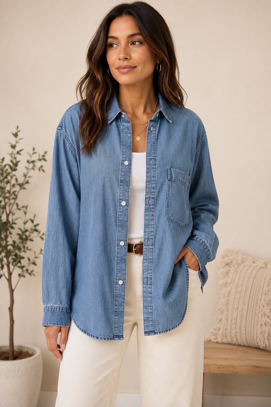 H&M Lightweight Denim Button Down Shirt Size L